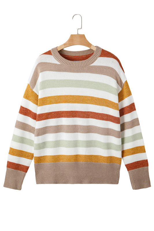 Multicolour Striped Colorblock Drop Shoulder Plus Size Sweater