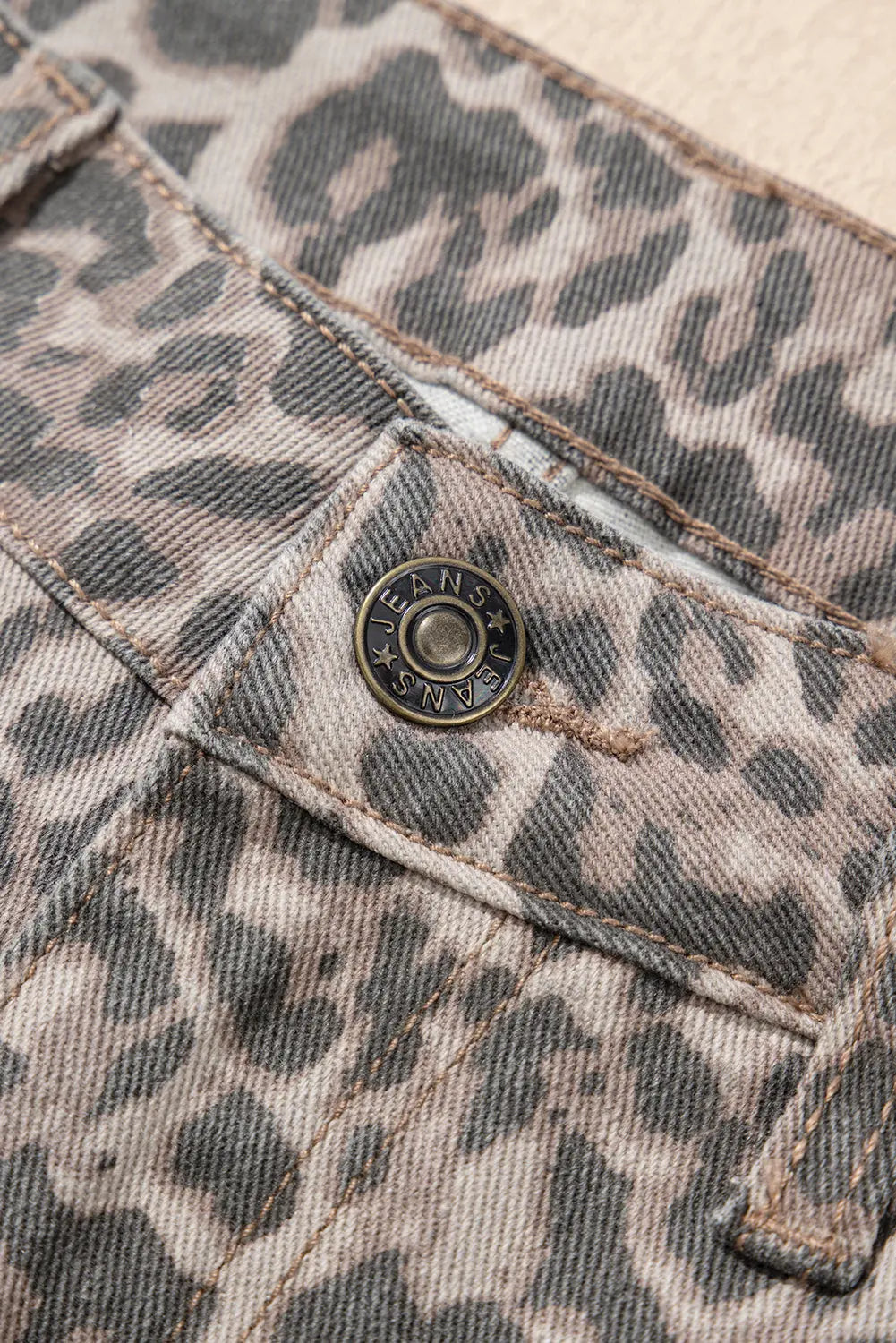 Brown Leopard High Waist Frayed Hem Jeans Shewin