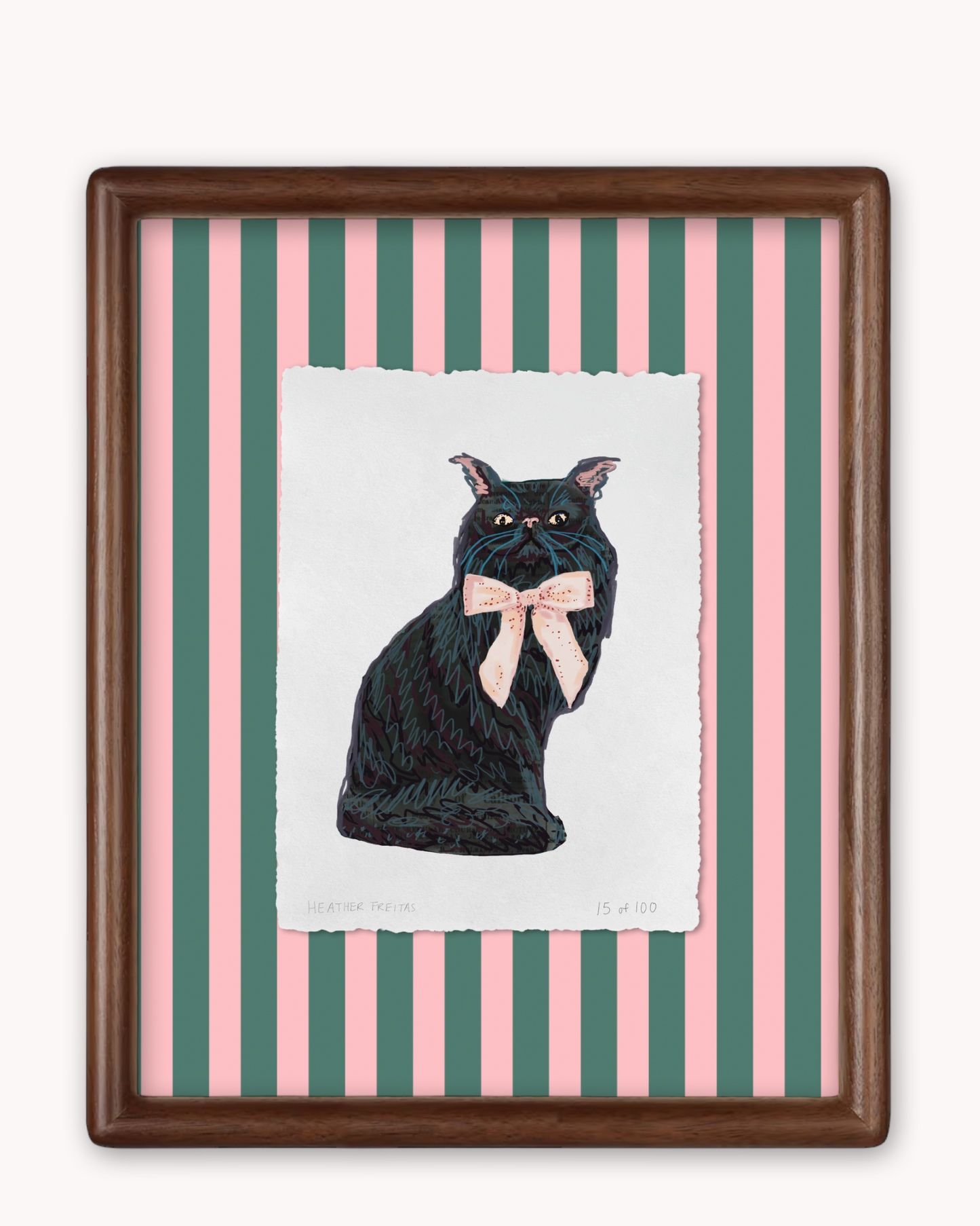 Black Persian Cat With Bow Limited Edition Framed Print