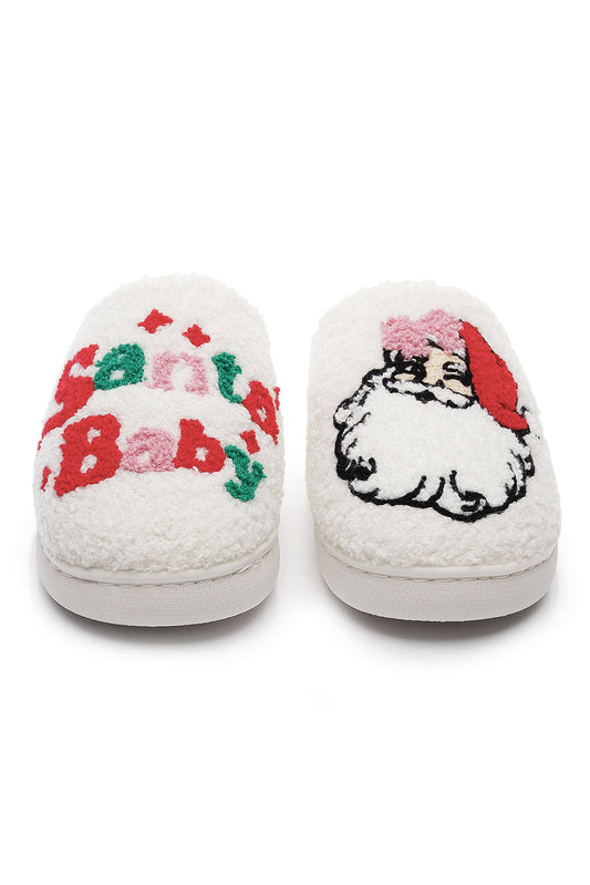 White Cute Santa Baby Holiday Winter Slippers Shewin