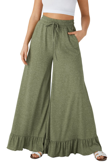 Dune Solid Color Ruffle Hem Wide Leg Pants Shewin