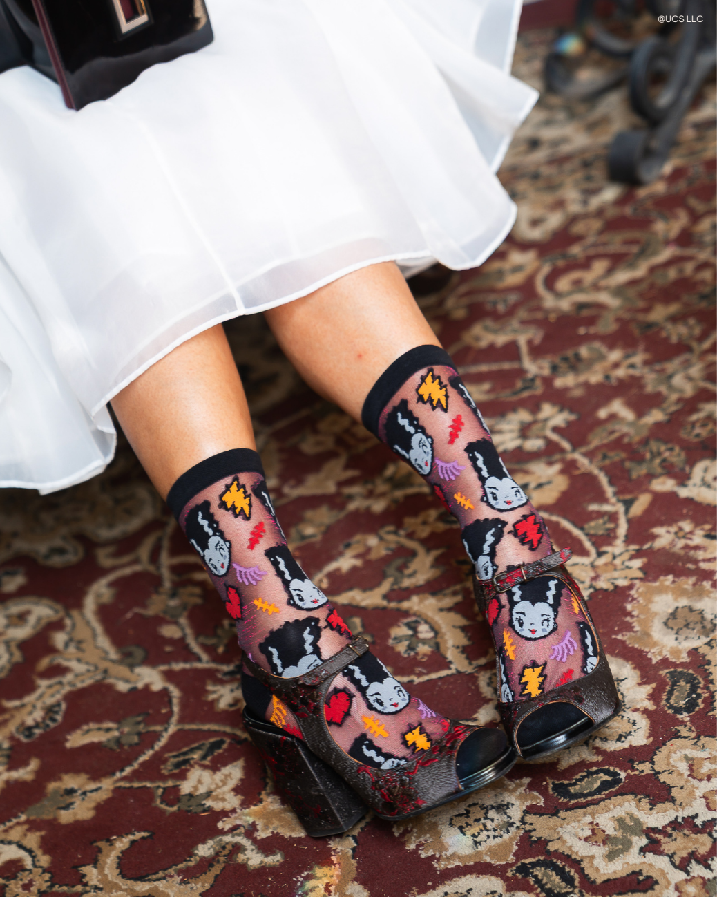 Bride of Frankenstein Shimmer Sheer Crew Sock Quirks!