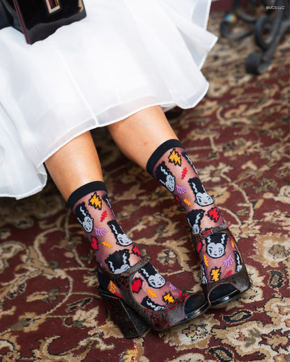 Bride of Frankenstein Shimmer Sheer Crew Sock Quirks!