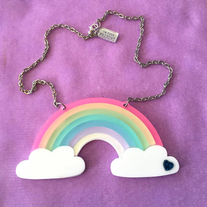 Pastel Frosted Rainbow Acrylic Statement Necklace With Clouds Quirks!