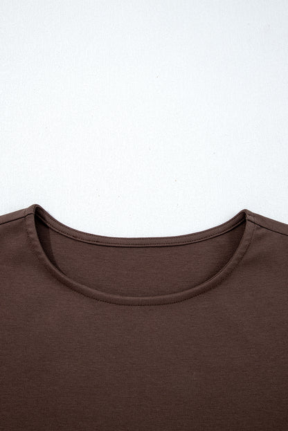 Coffee Knit Top Patchwork Pleated Half Sleeve Long Dress