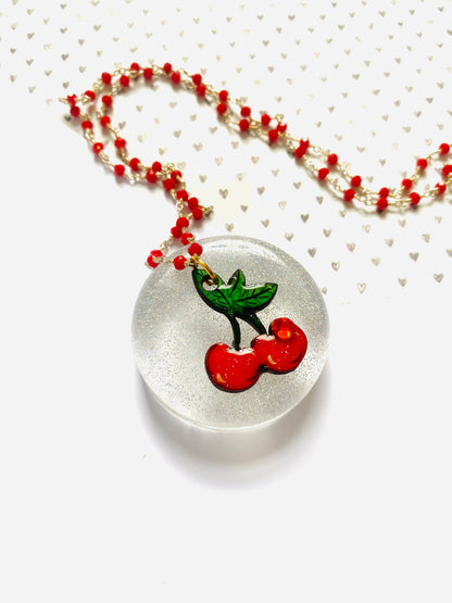 Retro Cherry Beaded Necklace by Rosie Rose Parker