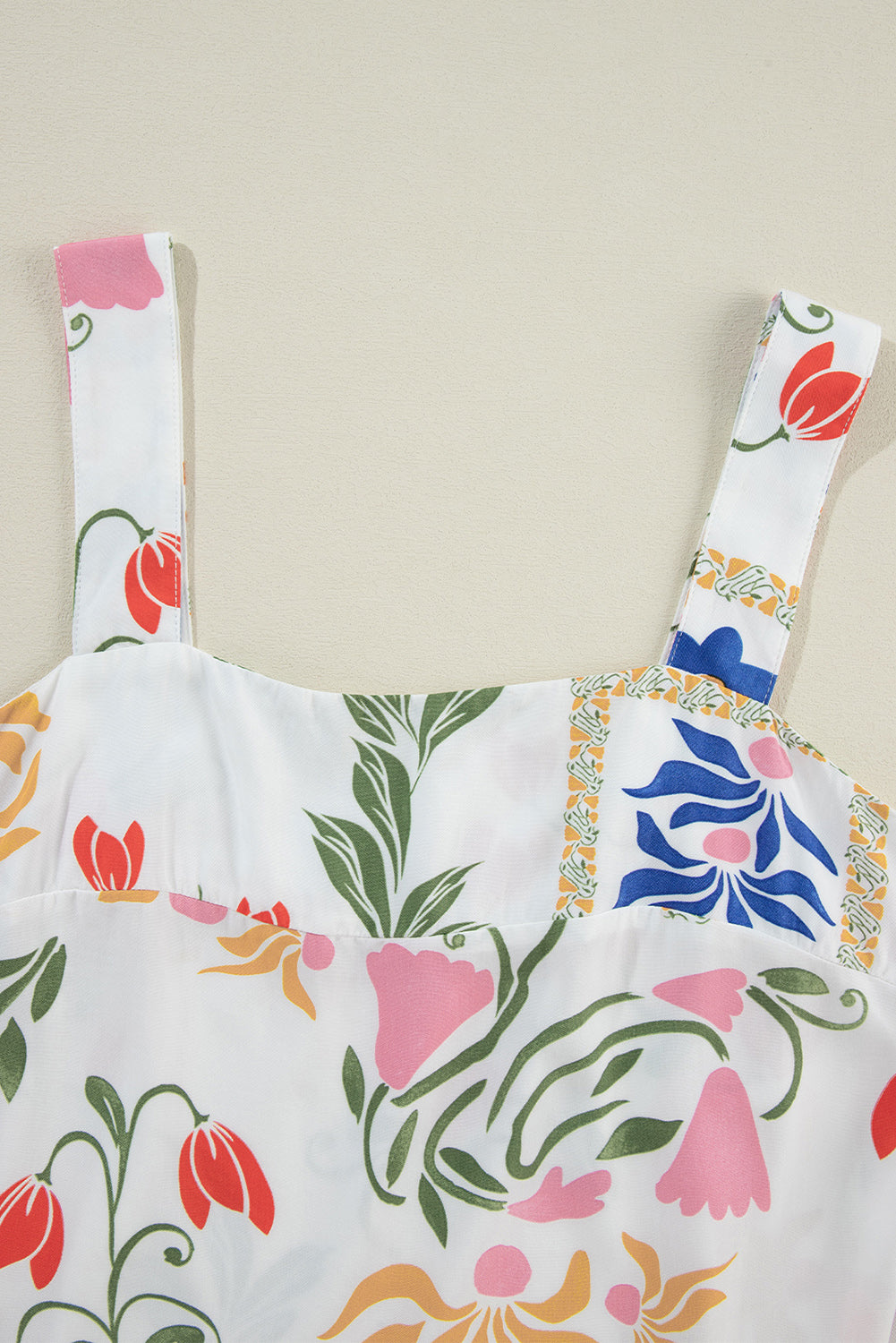 White Square Neck Tank & Wide Leg Pants Boho Floral Set Shewin