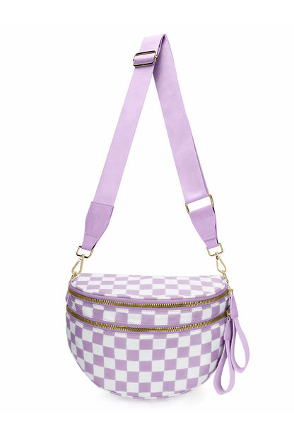 Blackish Green Checkered Print Wide Strap Large Crossbody Bag Shewin