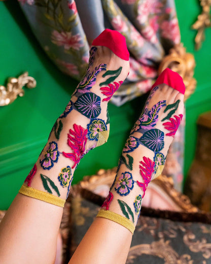 Festive Floral Sheer Crew Sock Quirks!