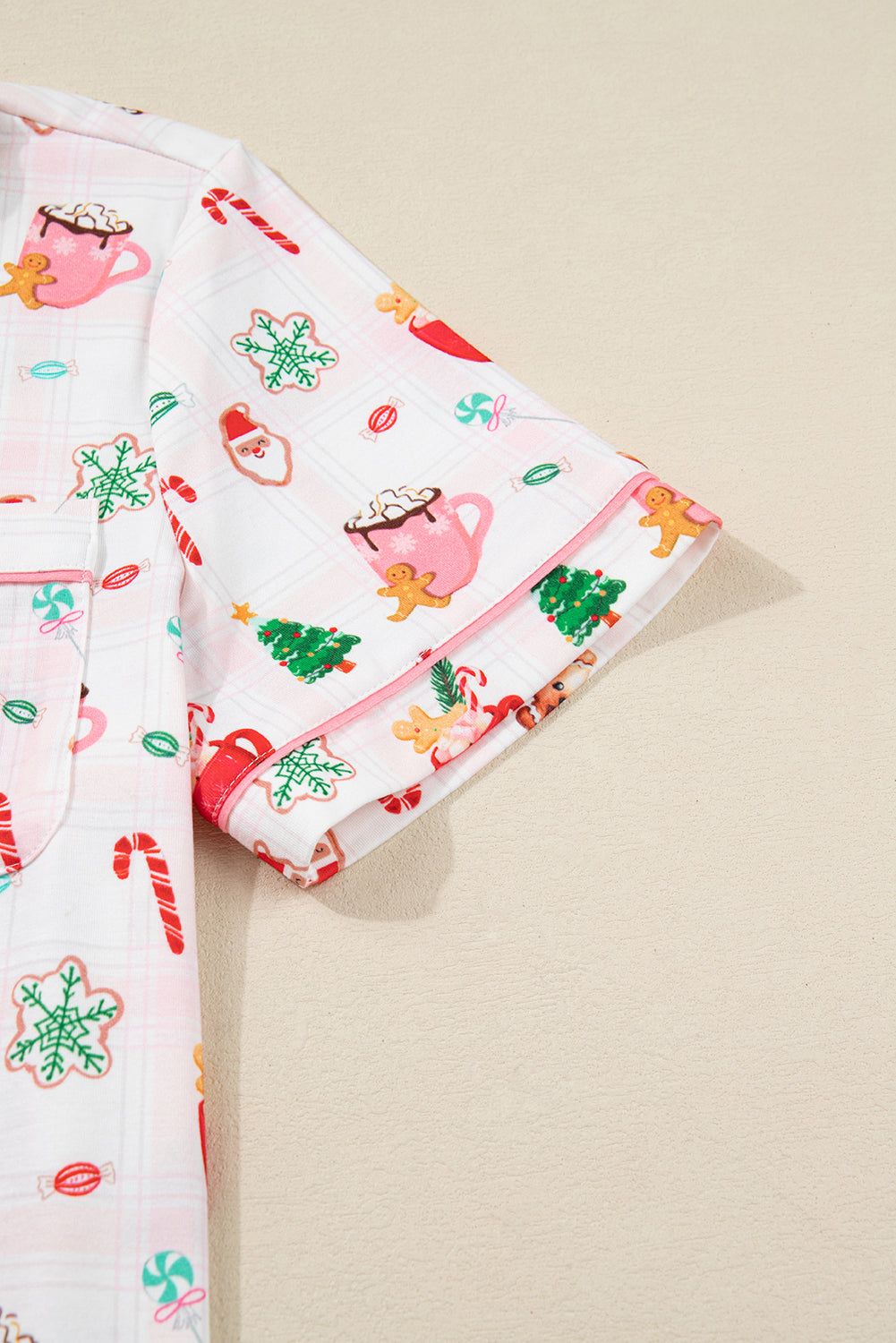 Pink Christmas Spirit Cute Holiday Print Short Sleeve Shirt and Pants Pajama Set