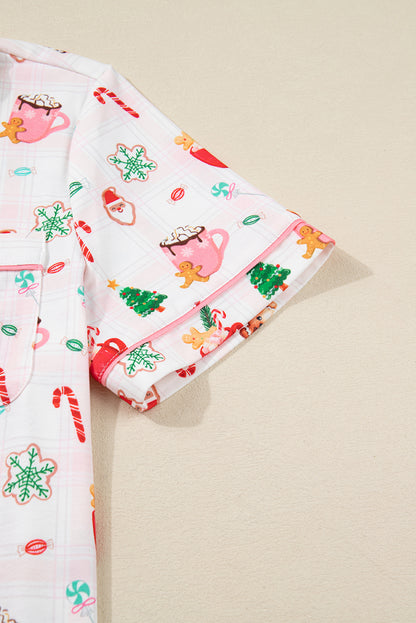 Pink Christmas Spirit Cute Holiday Print Short Sleeve Shirt and Pants Pajama Set