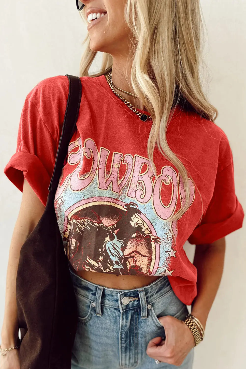Tomato Red COWBOY Vintage Graphic Loose Tee Shewin