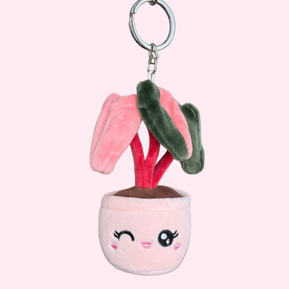 Pink Princess Philodendron Plush Keychain – 5" Plant Bag Charm - Creative Freedom Collective