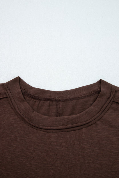 Light French Beige Sheer Lace Patchwork Casual Long Sleeve Tee