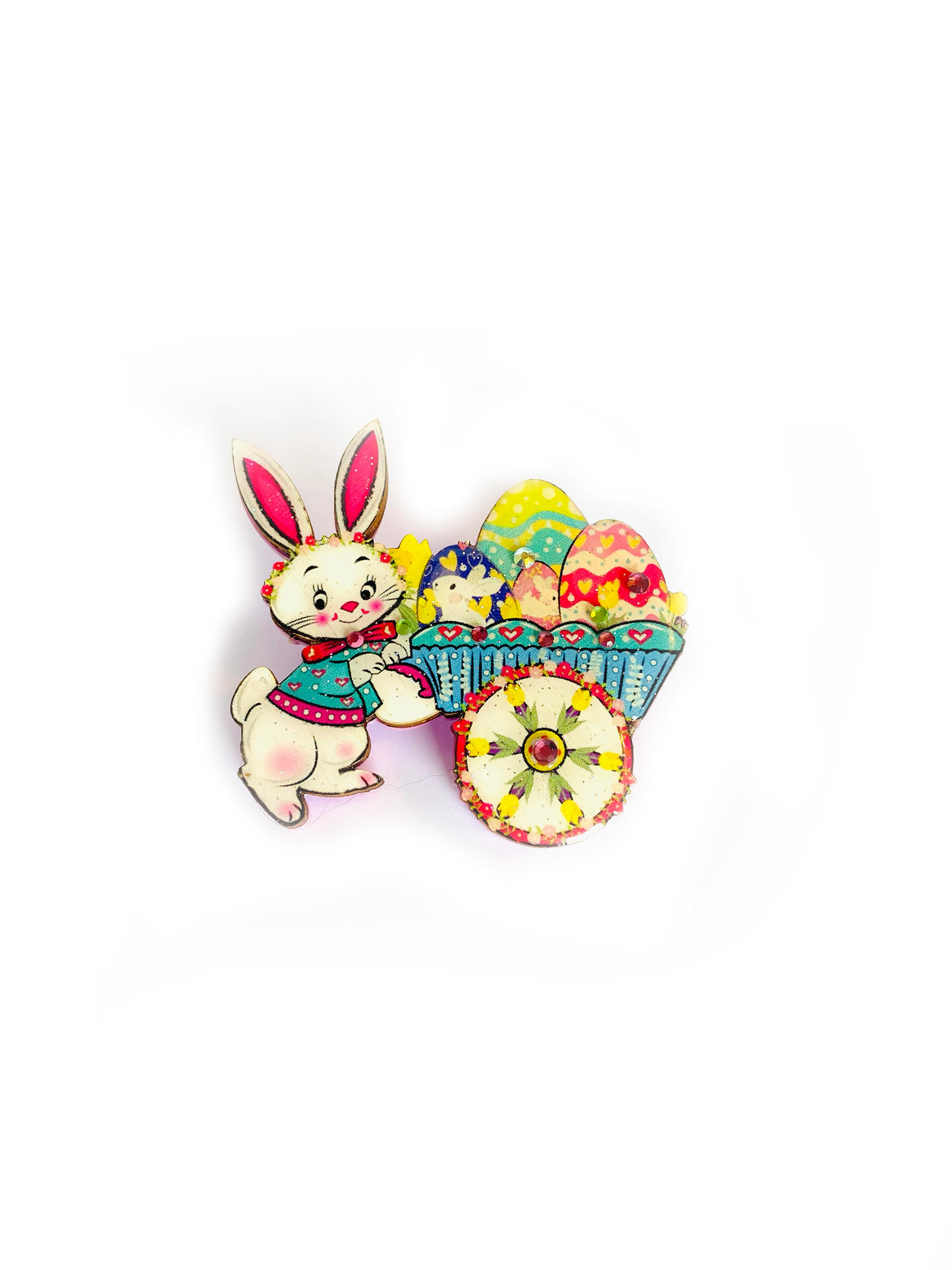 Benny Bunny and his Easter Egg Cart Brooch by Rosie Rose Parker Quirks!