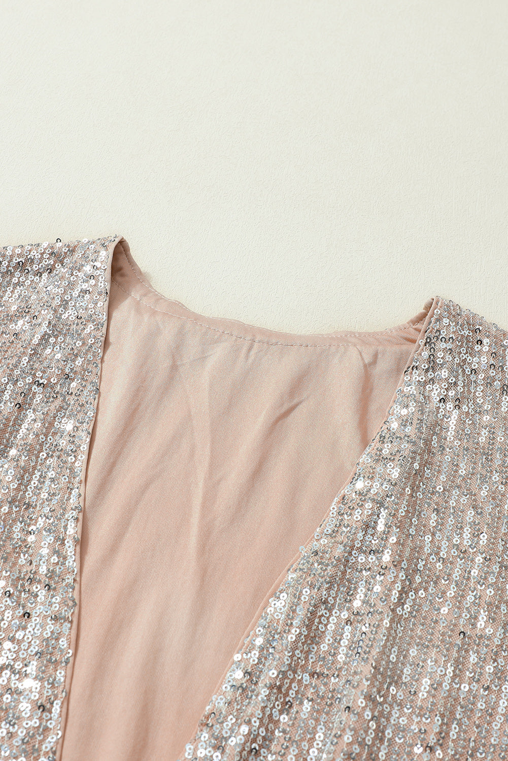 Apricot Sequin 3/4 Sleeve Open Front Duster Cardigan Shewin