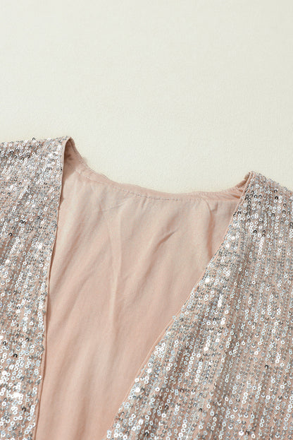 Apricot Sequin 3/4 Sleeve Open Front Duster Cardigan Shewin