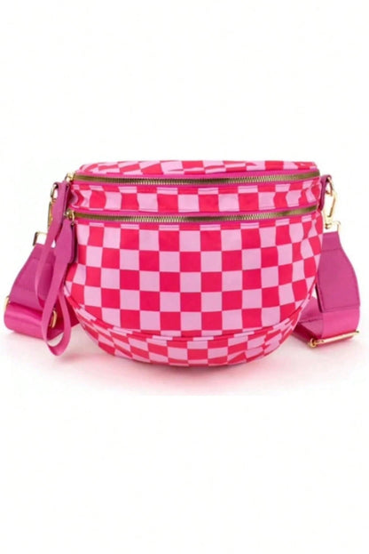 Blackish Green Checkered Print Wide Strap Large Crossbody Bag Shewin