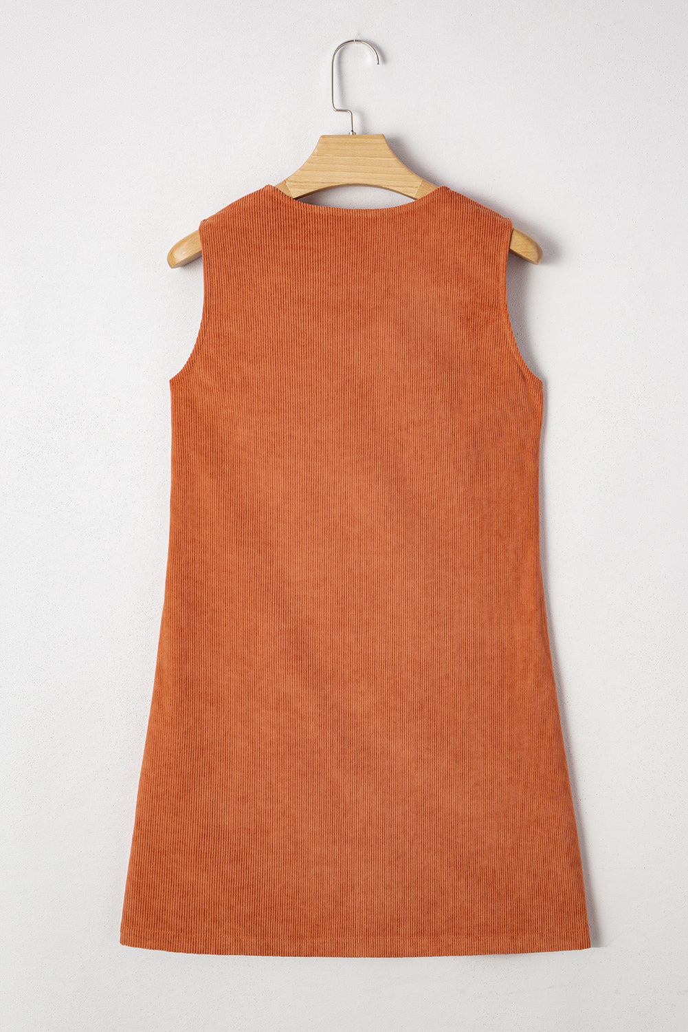 Gold Flame Corduroy Embroidered Patch Pocket Sleeveless Mini Dress Shewin