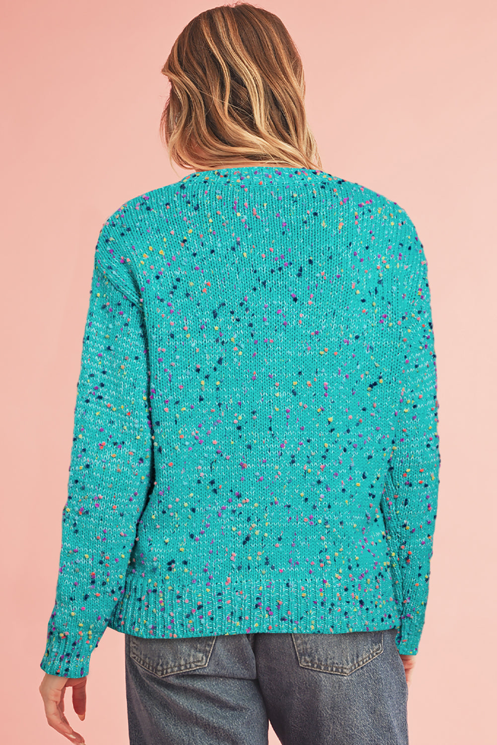 Aruba Blue Confetti Knit Button Cardigan Shewin