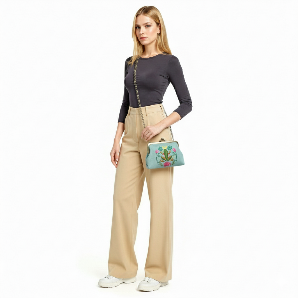 Frog in the Lily Pond Kiss Lock Bag in Linen Cotton Blend Ma Quirks!