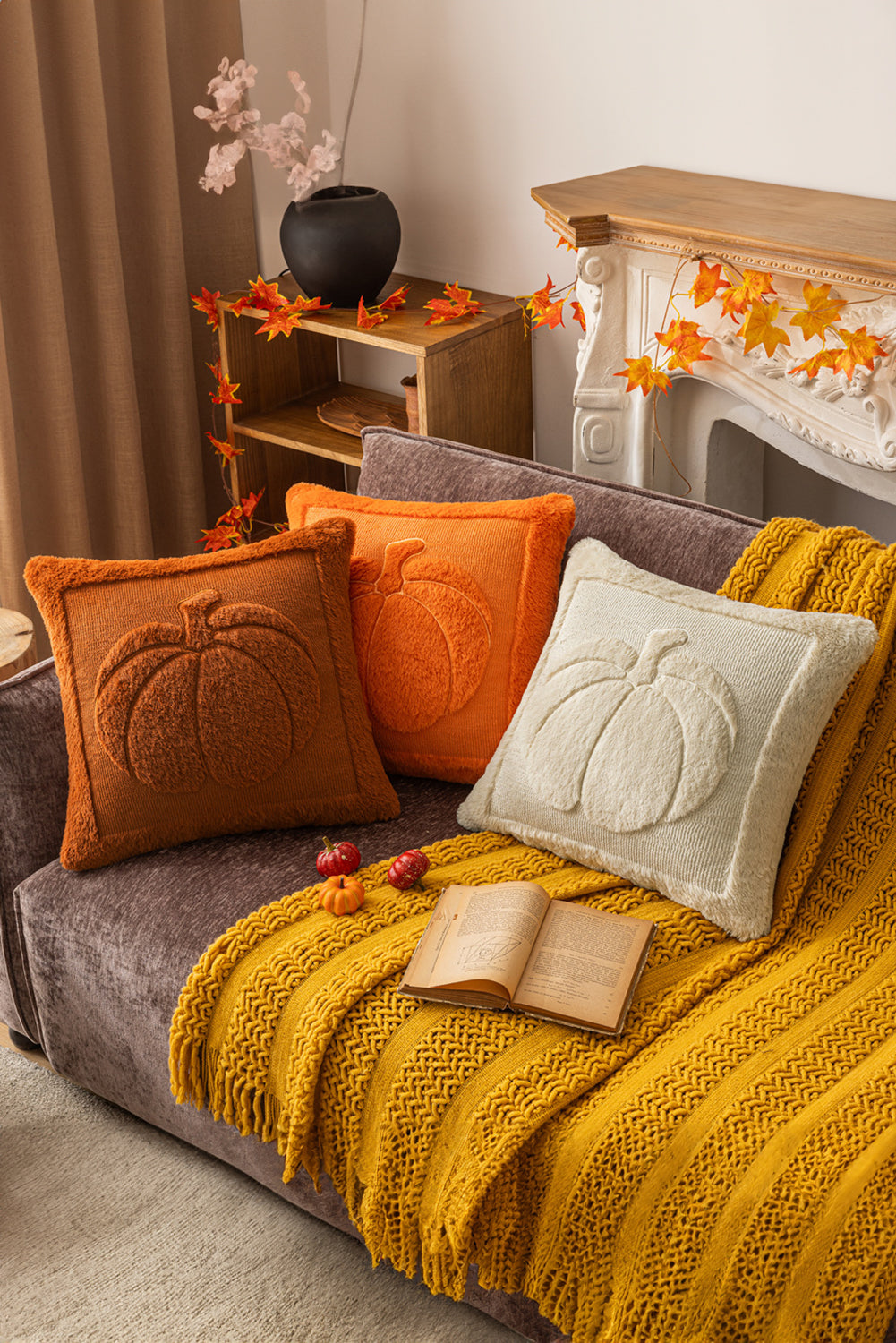 Orange Plush Textured Pumpkin Pillowcase Shewin