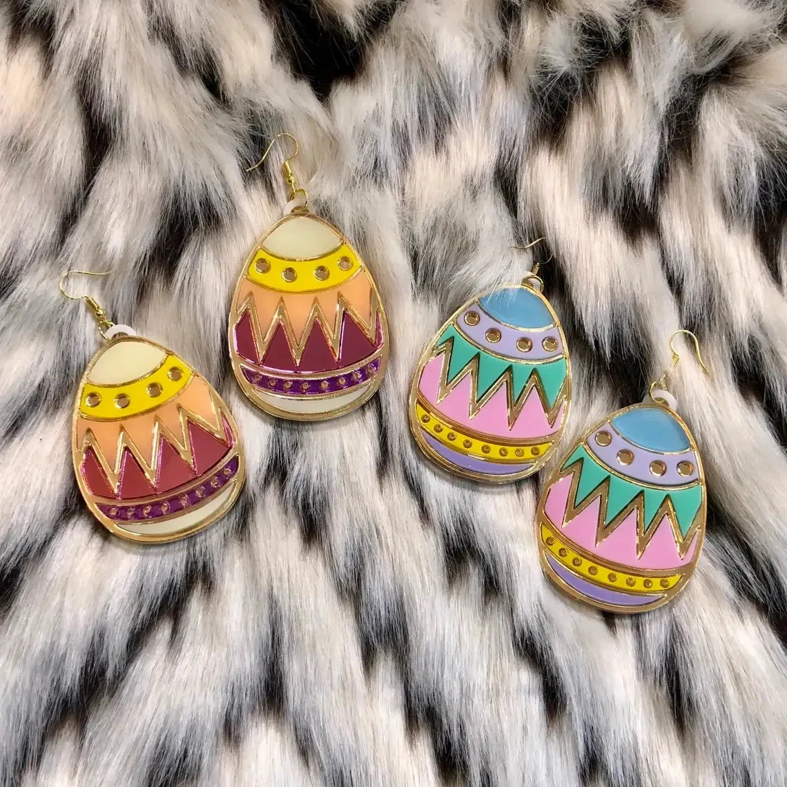Colorful Easter Egg Acrylic Earrings -  Pink, Blue, Teal Quirks!