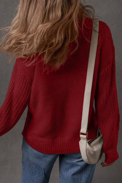 Red Dahlia Solid Color Front Seam Drop Shoulder Loose Sweater