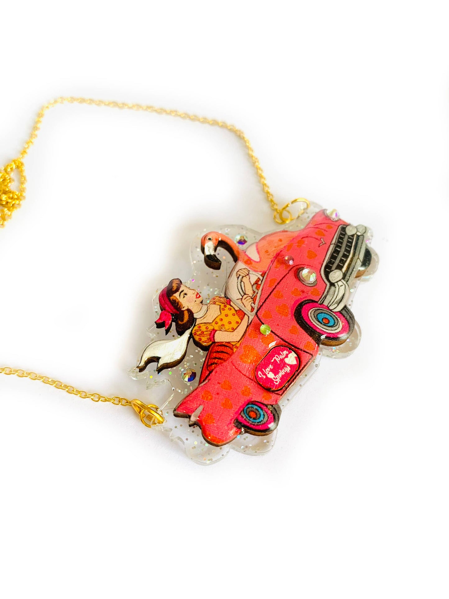 Frankie & the Flamingo Car Necklace by Rosie Rose Parker Quirks!
