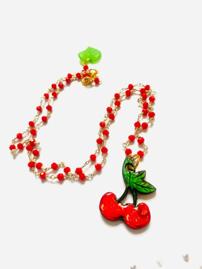 Retro Cherry Beaded Necklace by Rosie Rose Parker