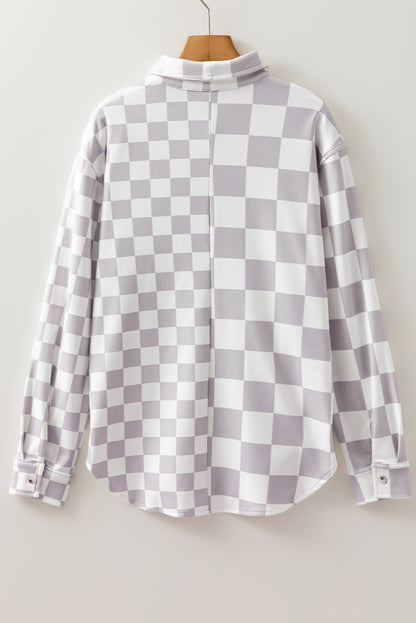 Green Checkerboard Flap Pocket Button Front Shacket