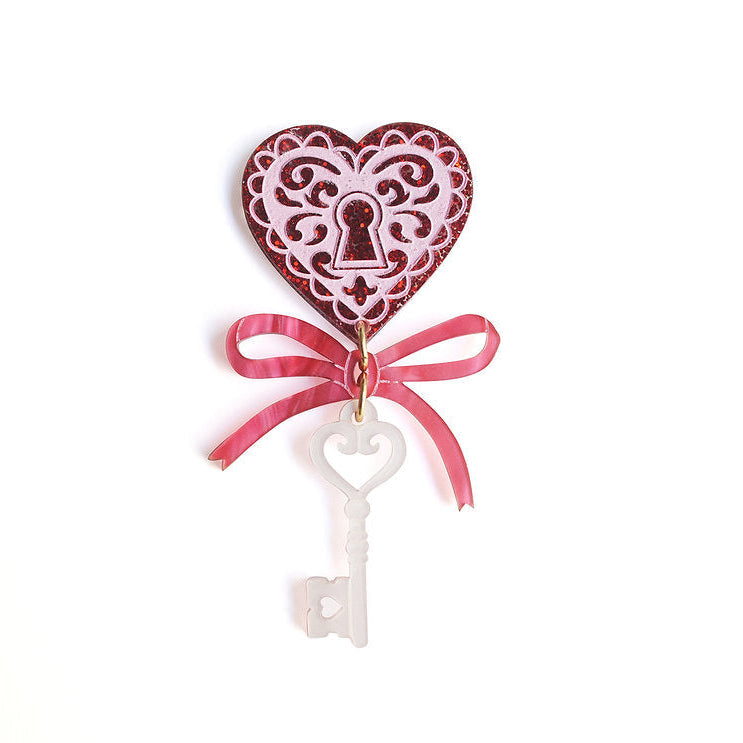 Heart with Key Brooch by Laliblue