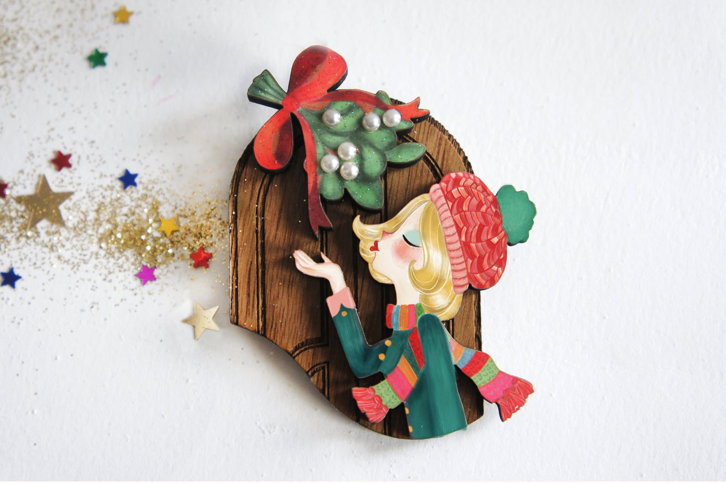 Kiss Me Under the Mistletoe Brooch by Laliblue