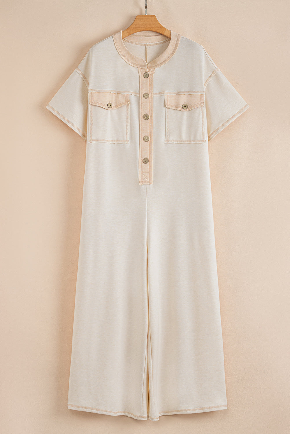 Beau Blue Patchwork Pocket Short Sleeve Jumpsuit Shewin