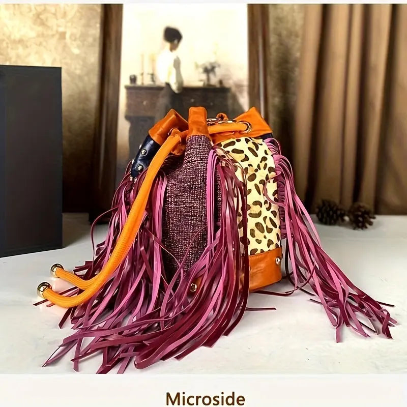 Cross-body Bohemian Cowhide Hanging Bucket Bag DSers