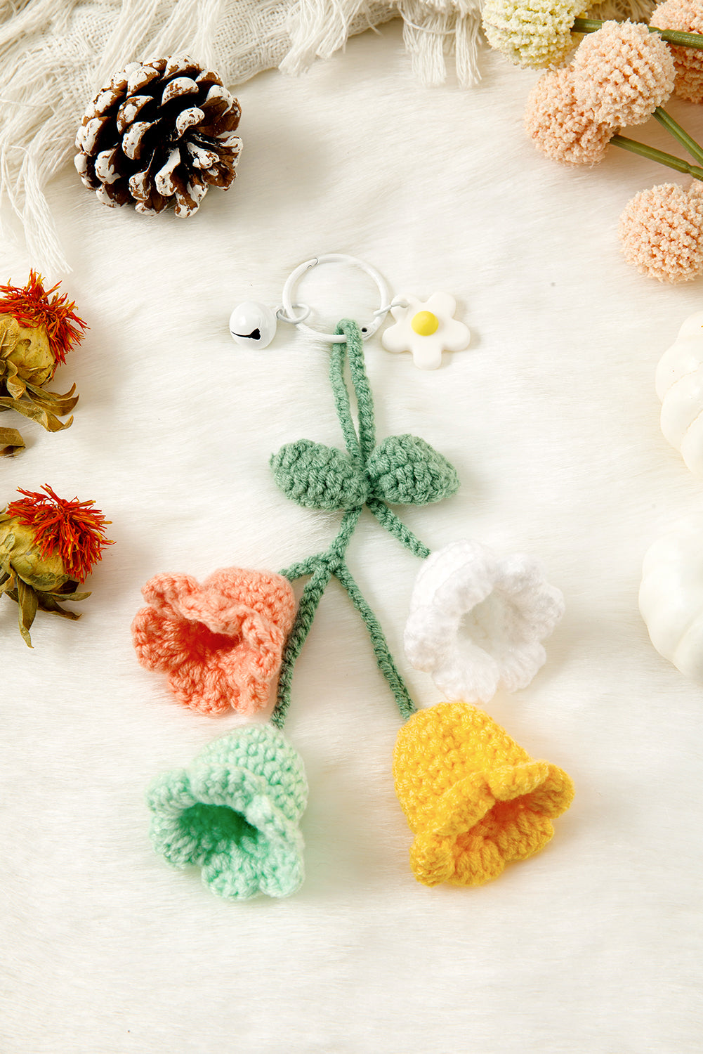 Meadow Mist Green Cute Crochet Flower Keychain Shewin