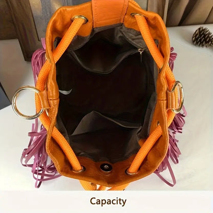 Cross-body Bohemian Cowhide Hanging Bucket Bag DSers