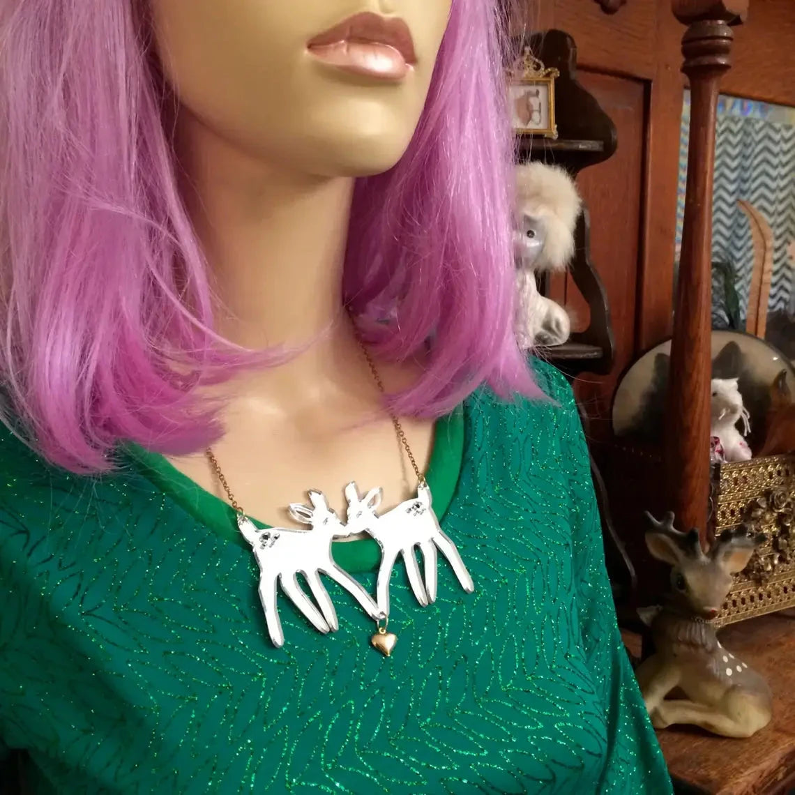 Christmas Fawns Statement Necklace - SILVER Quirks!