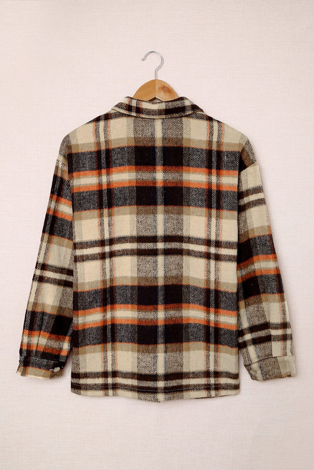Brown Plaid Button Up Long Sleeve Flannel Shacket Shewin