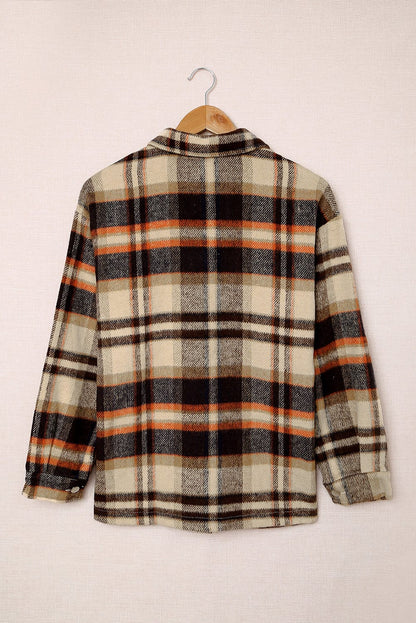 Brown Plaid Button Up Long Sleeve Flannel Shacket Shewin