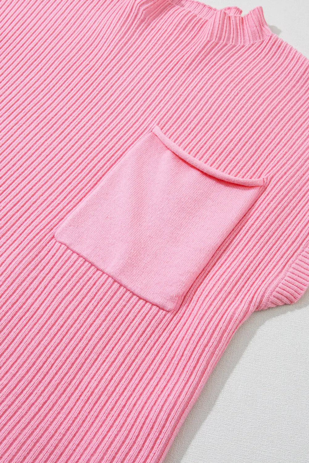 Gold Flame Patch Pocket Ribbed Knit Short Sleeve Sweater Shewin