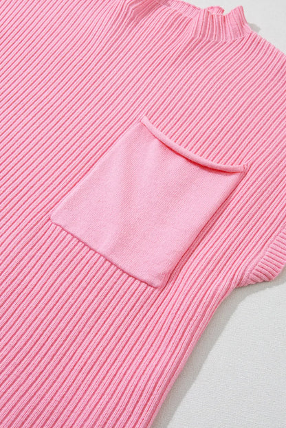 Gold Flame Patch Pocket Ribbed Knit Short Sleeve Sweater Shewin