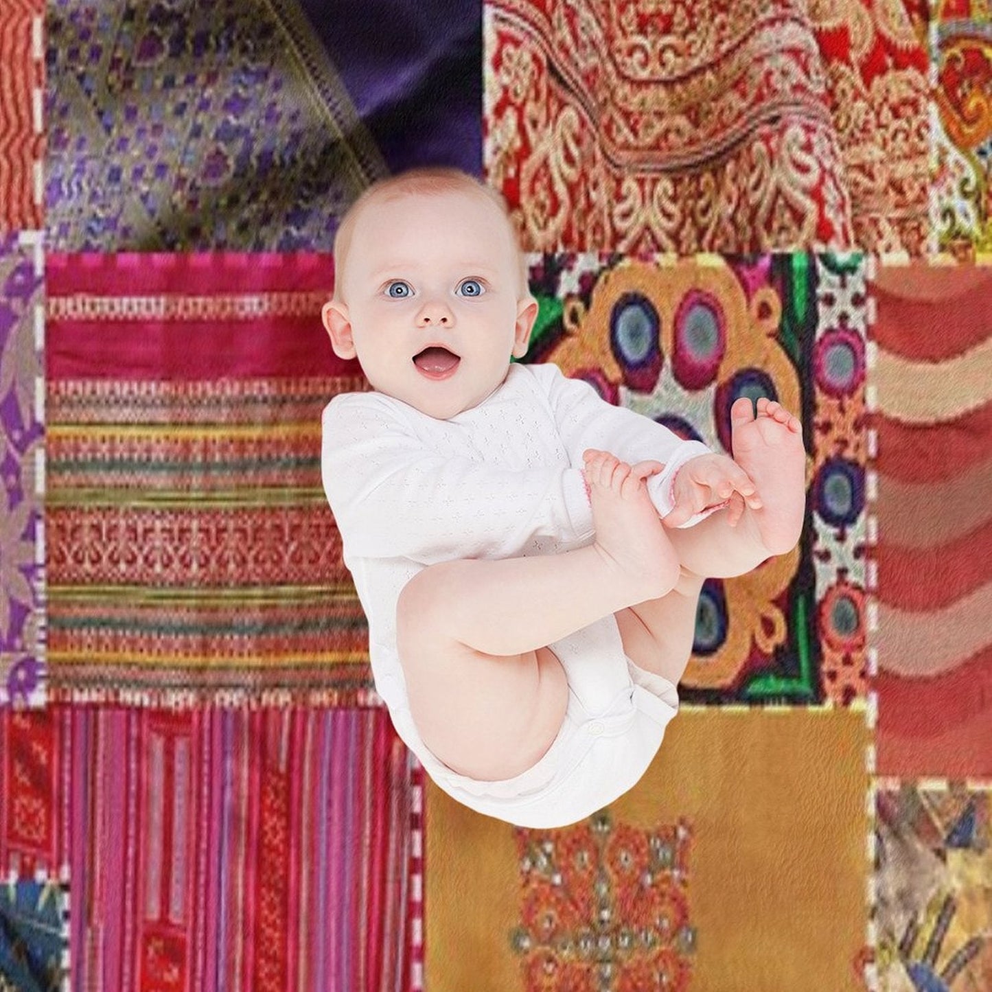 Boho Art  Sari Patchwork Quilt Throw Blanket