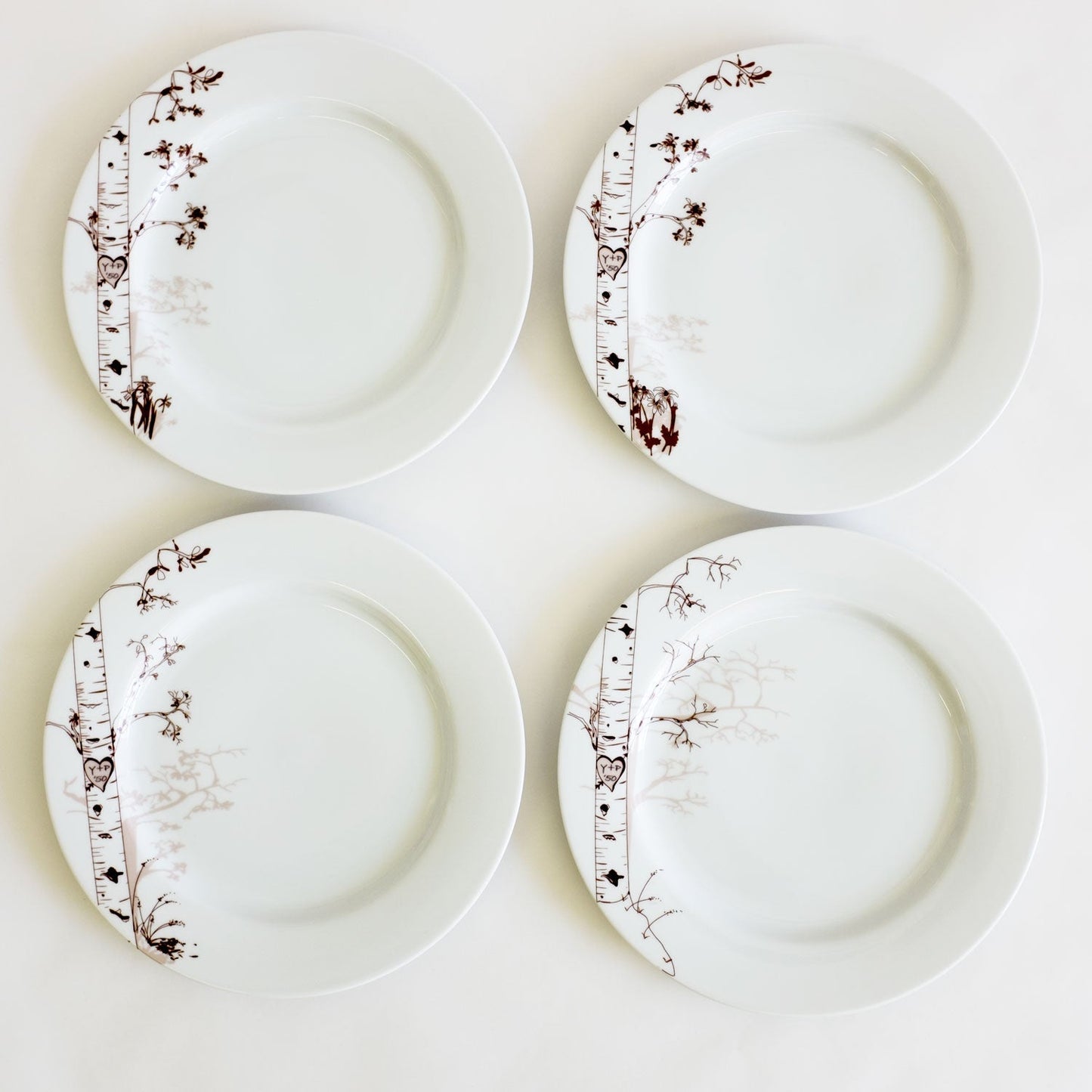 Personalized Birch Dessert Plate Set – Four Seasons Hand-Drawn Design rust designs