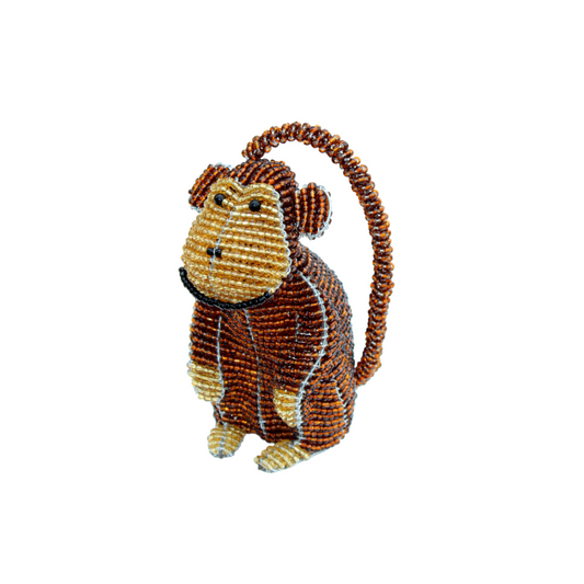 Handmade Beaded Baby Monkey – Haitian Artisan Animal Figurine.