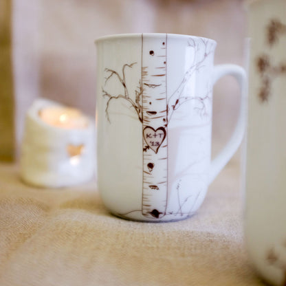 Personalized Ceramic Birch Mug Set – Custom Initials in Heart Design rust designs