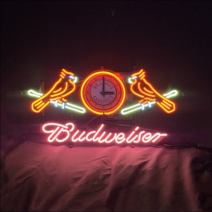 St. Louis Cardinals with Clock Budweiser Neon Signs Light Neon Signs Land