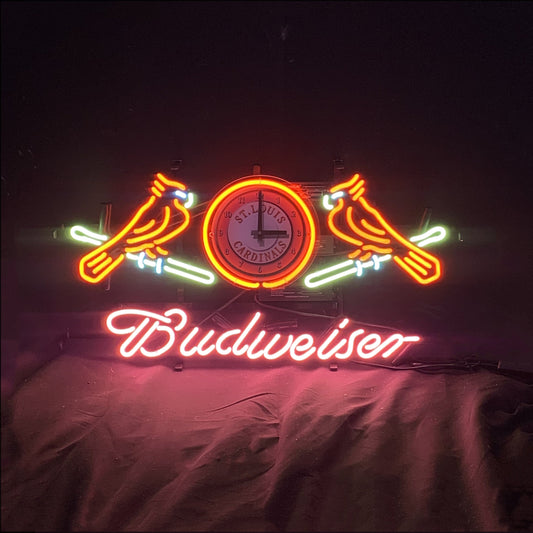St. Louis Cardinals with Clock Budweiser Neon Signs Light Neon Signs Land