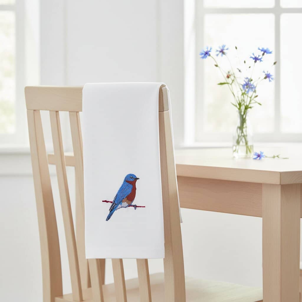 100% Cotton Tea Towels with Bird Embroidery - Kitchen Towels