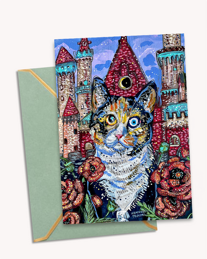 Poppy Castle Cat - Greeting Card / Fine Art Print